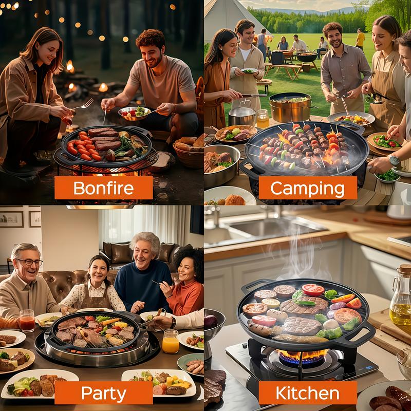 Cast Iron Skillet, Pre Seasoned Heavy Duty Pan for Steak, Pizza, Camping - XL Frying Pan with Dual Handles & Cleaner, Ideal for Grill, Oven, Stove