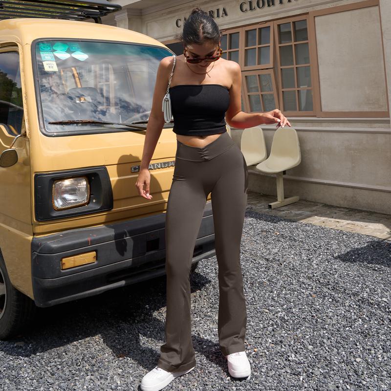 OQQ Women's 2 Piece Flare Leggings High Waist V Shirring Seamless Butt Lifting Tummy Control Wide Leg Gym Casual Workout Yoga Pants OQQ Women's 2 Piece Flare Leggings High Waist V Shirring Seamless Butt Lifting Tummy Control Wide Leg Gym Casual Workout Yoga Pants