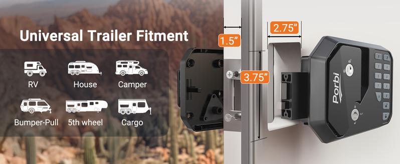 Porbi RV Door Lock Replacement with 12-Digit Keypad Dual-Door Remote Control & Backup Key Durable Waterproof Design for Secure Travel JD-RV1