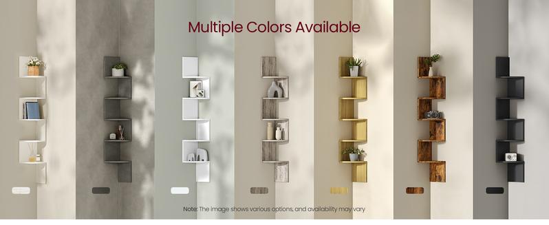 SONGMICS Corner Shelf Wall Mount, 5-Tier Floating Corner Bookshelf, Plant Shelf for Bedroom, Living Room, Bathroom, Home Office