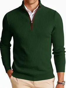 Runcati Mens Quarter Zip Pullover Sweaters Mock Neck Slim Fit Lightweight Pullover Waffle Knit Casual Polo Sweater
