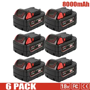 6-Packs M18 8000mAh 18V Replacement Battery for Milwaukee Replacing batteries with electrictools M-18Battery Pack 48-11-1865/48-11-1890/48-11-1850/48-11-1828/48-11-1820/4811-1815 Cordless Tools Compatible Lithium-ion8.0Ah battery
