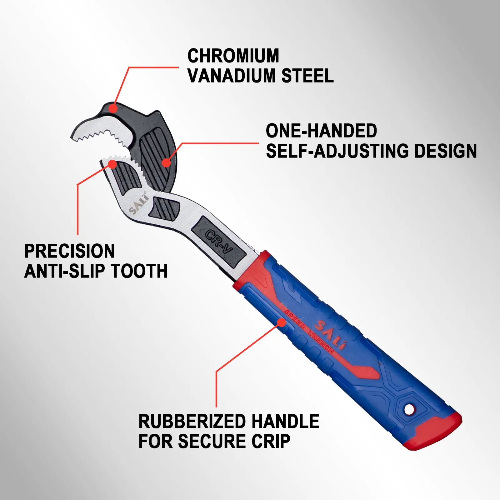 SALI Chromium Vanadium Steel Self-Locking Ratchet Speed Wrench, 6-12 in Industrial-Grade Adjustable Work Tool with Rubberized Handle for Secure Grip, Car Accessories, DIY Maintenance, Tools And Gadgets