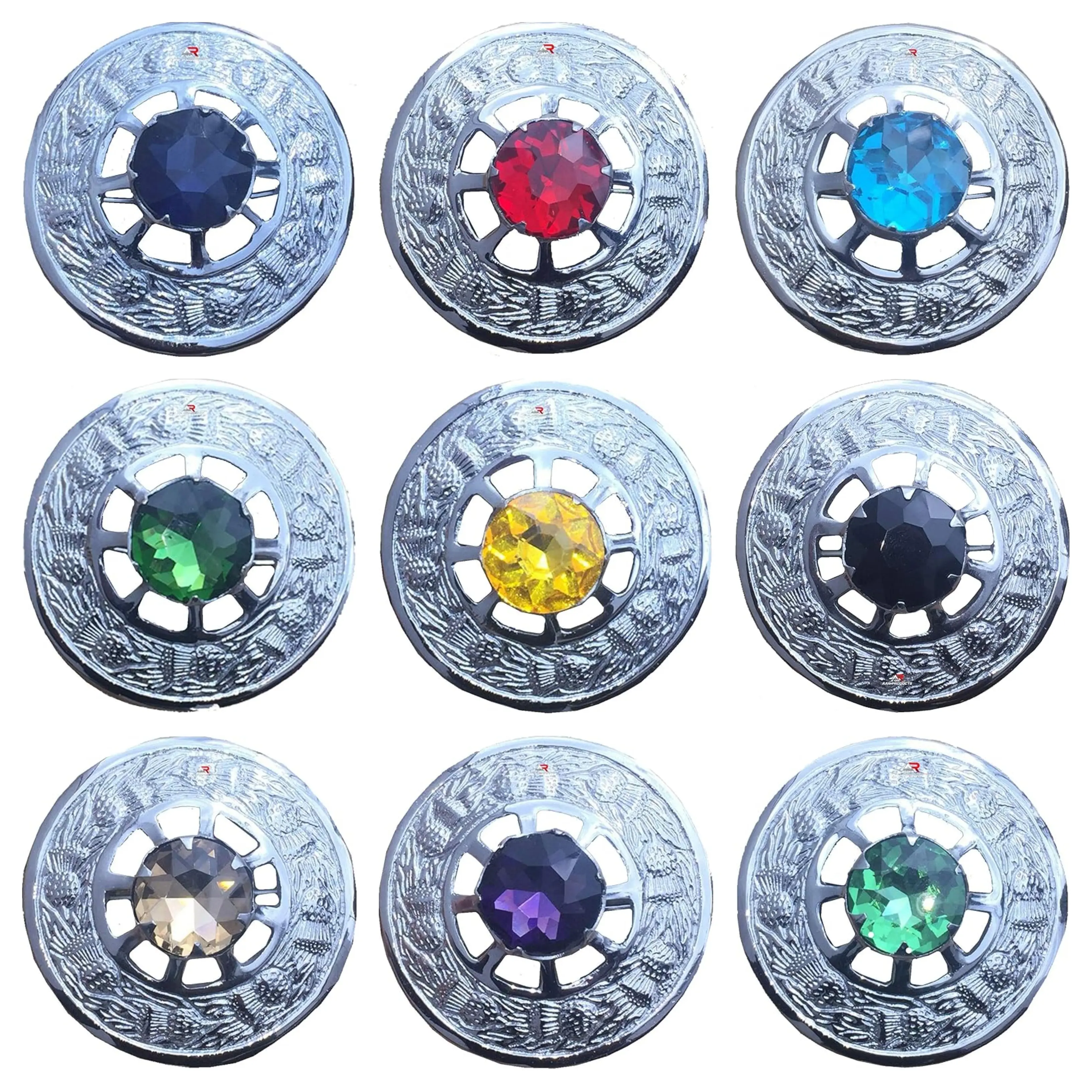 HAAUR TRADERS Scottish Kilt Fly Plaid Brooch - Chrome Finish, Multi-Stone, 3" Size - Business-Friendly Highland Clothes Accessory