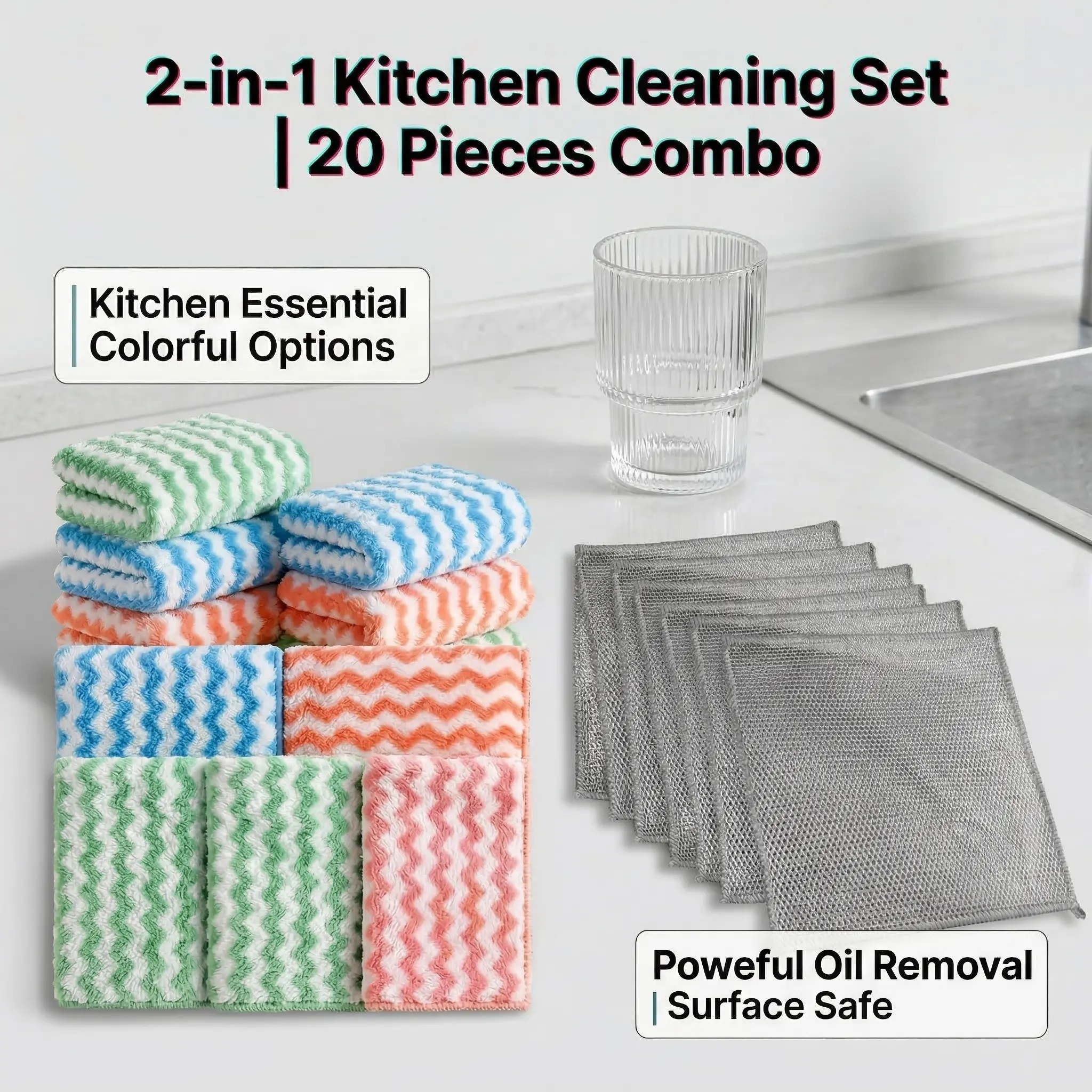 2-in-1 Cleaning Set: 10 Counts Kitchen Dish Towels, Super Absorbent Washing Dishes Kitchen Towels, Soft Dish Rags for Drying Dishes Kitchen Cleaning Clothes, Random Color. Microfiber Hypoallergenic