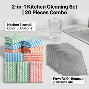 2-in-1 Cleaning Set: 10 Highly Absorbent Coral Fleece Cloths + 10 Powerful Oil-Dissolving Silver Thread Cloths for Dry & Wet Cleaning reusable kitchen