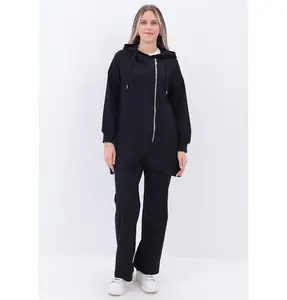 Modest Muslim Women's Side Zipper Tracksuit Set - 31082 Black