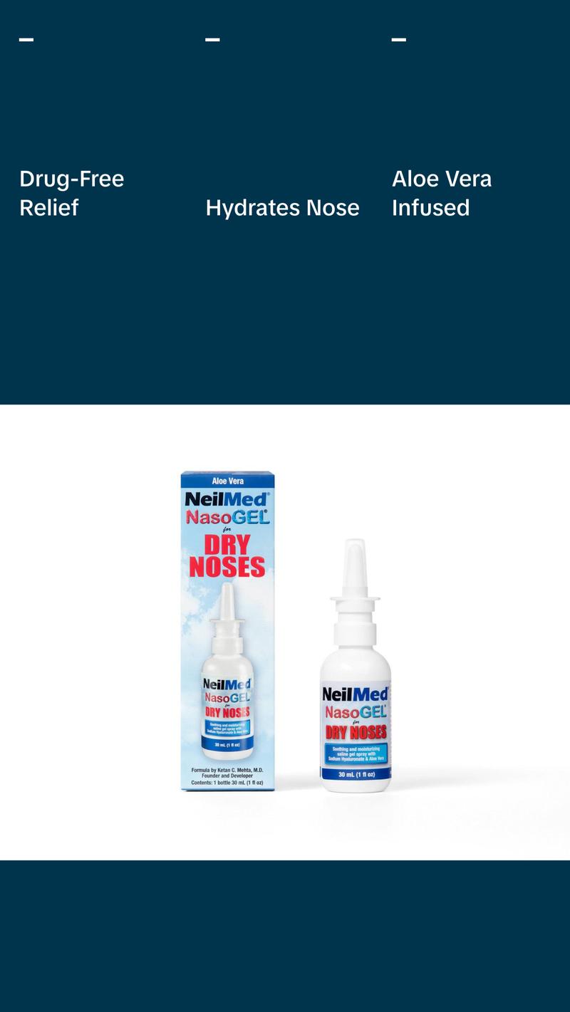 NeilMed NasoGel Spray - 30 mL Drip-Free Gel with Sodium Hyaluronate for Dry Nasal Passages Relief