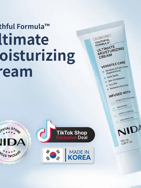 NIDA Youthful Formula Ultimate Moisturizing Cream (100mL) / Collagen, Niacinamide, Centella Asiatica, Hyaluronic Acid / Wrinkles, Dark Spots, Skincare Hydrating Daily Moisturizer Moisture Hydrate