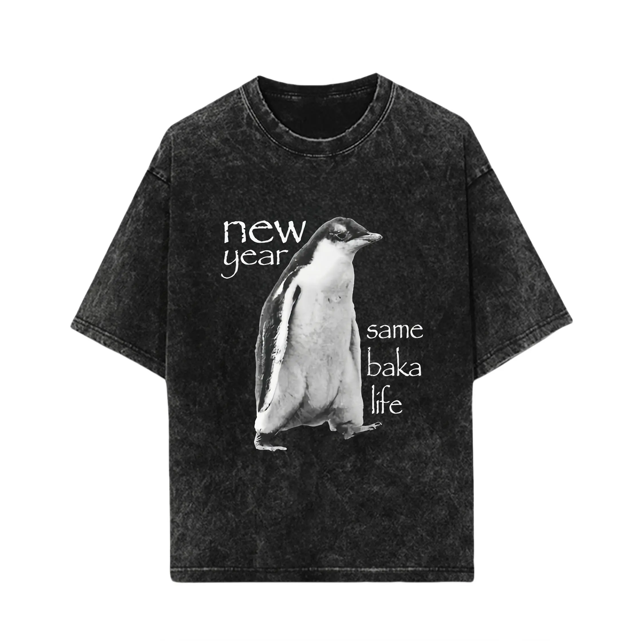 'Same Baka Life' Penguin Graphic T-Shirt, Unisex Casual Classic Fit, Soft Smooth Cotton Top with Short Sleeves