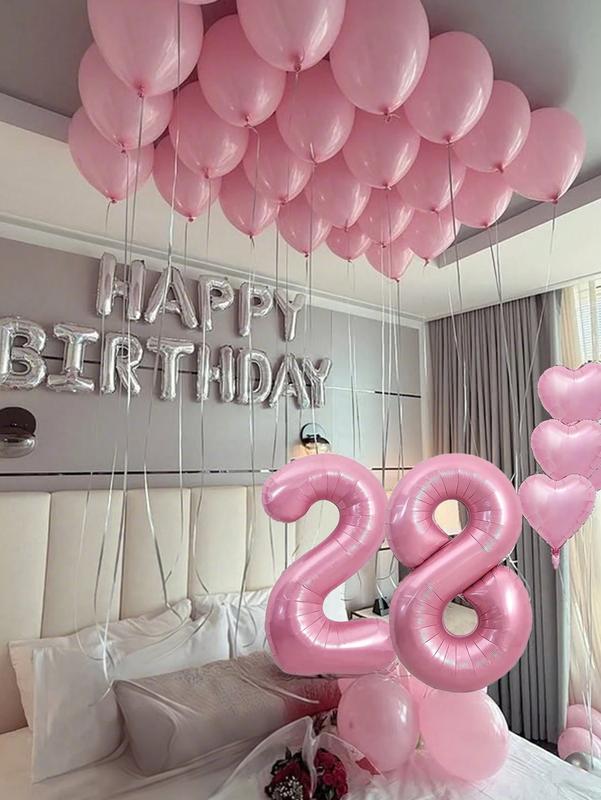 Pink & Silver Balloon Garland Birthday Set, Includes 40inch Foil Number Balloons, Pink Rose Petals, Suitable For 16th, 18th, 20th, 21st, 25th, 30th, 35th, 45th Birthday Party Decoration