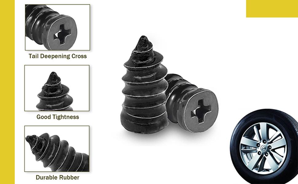 60PCS Tire Repair Rubber Nails Kit with 2 Sizes for Car/Motorcycle/Truck/Tractor, Fast Self-service Screw Rubber Nail Vacuum Tire Puncture Repair Tool