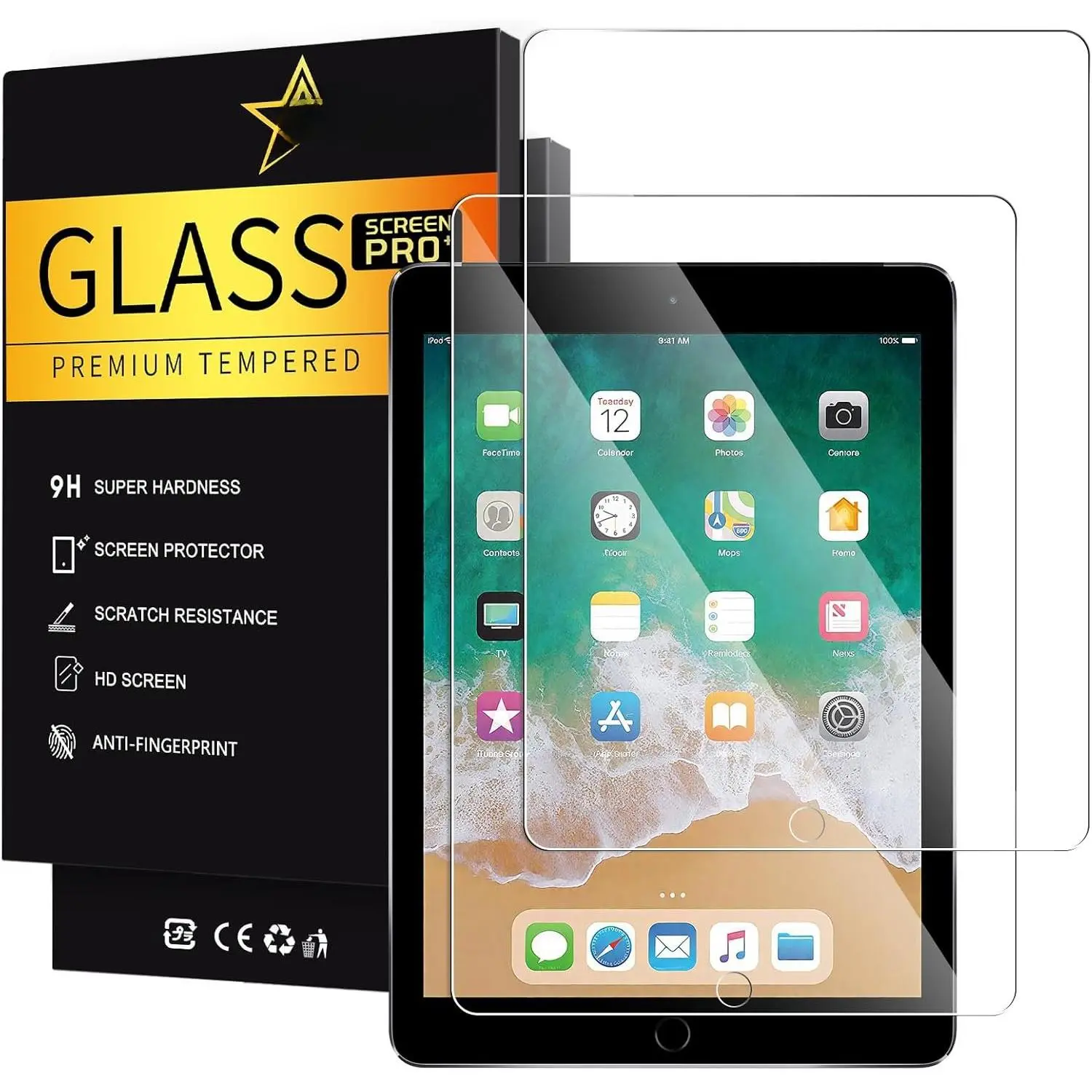 -2 Pack Screen Protector for iPad 6th Generation 9.7 Inch, Anti-Scratch Tempered Glass Film for iPad 5th Gen/Air 2/Air 1/Pro 9.7, Touch  Tempered Glass Screen Protector for iPad 9.7
