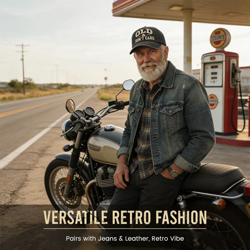 Unisex Adjustable Retro Slogan Baseball Cap - Bold Embroidered Slogan, Distressed Denim Fabric, Adjustable Leather Strap, Breathable Cotton Blend, Versatile Retro Style