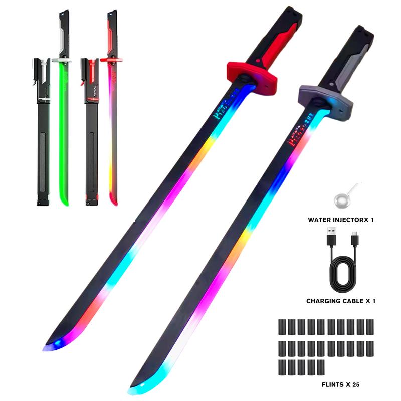 US In Stock DKD Cyberpunk SparkBlade 31.5" Lightsaber Toy with Sound & Fog Effects, 7-Color Streaming Lights, Type-C Rechargeable, Epic Cosplay & Display Prop, Perfect Valentine’s Day Gift for Him or Your Boyfriend