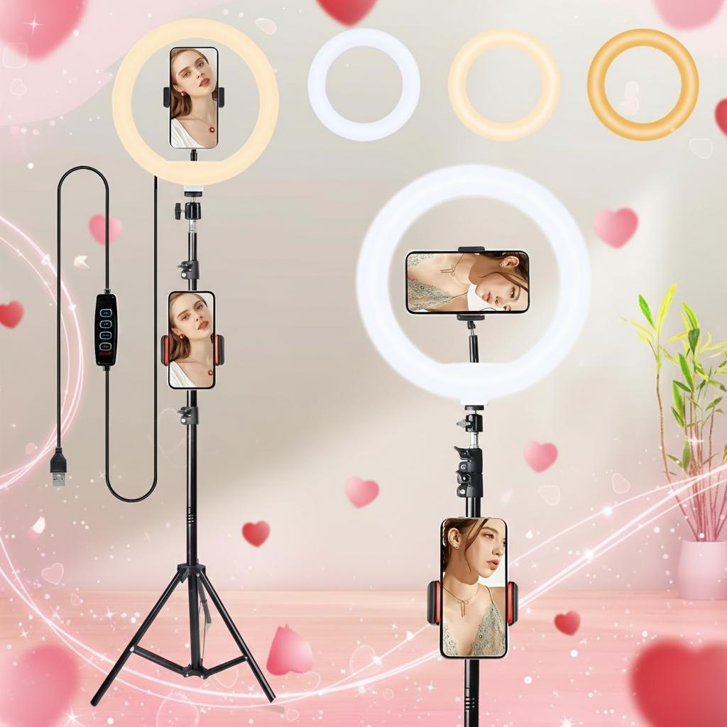 12" Selfie Ring Light With 63-81" Adjustable Tripod & Phone Holder - Dimmable For Live Streaming, Zoom Calls & Photography/March Madness/Spring Break - SuperBowl Creator Essential / International Women's Day