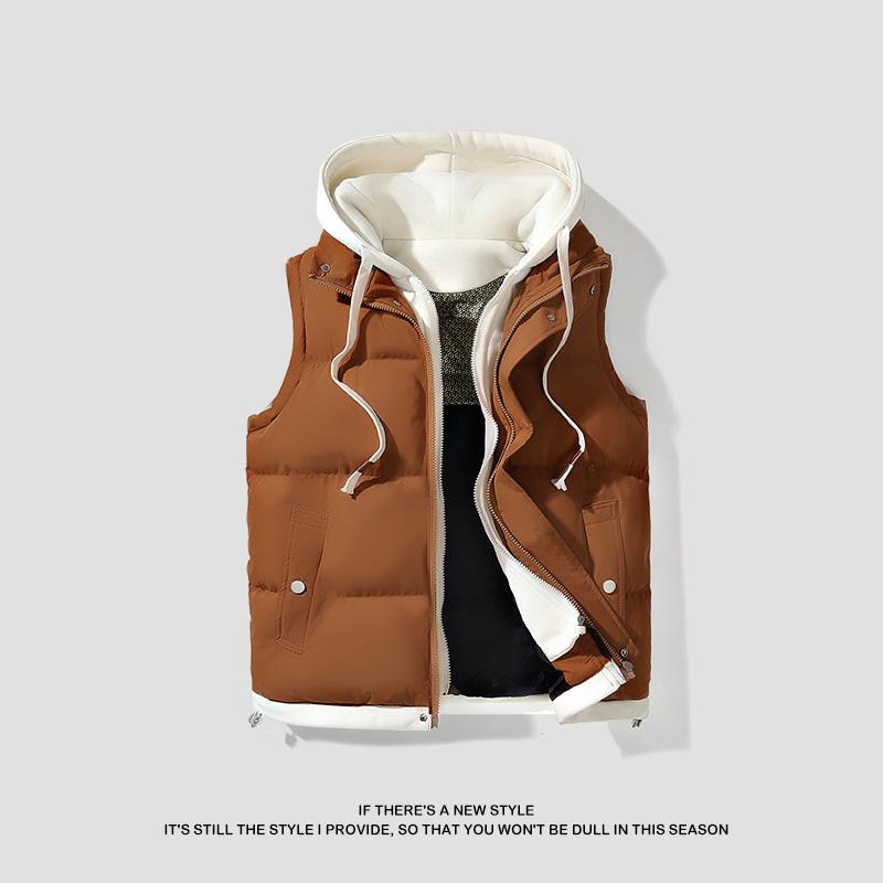 Men's hooded vest cotton-padded thick warm sleeveless jacket vest waistcoat faux two-piece coat, available in various colors, men's Christmas clothing, men's gift