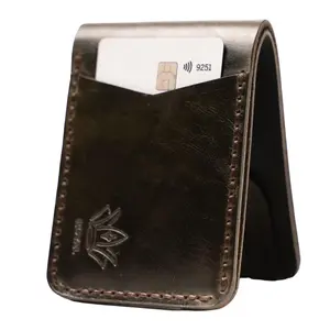 ROYAL Green Leather Wallet with Front Pocket Gold-tone Buckle Full-grain Leather Multiple Card Slots Secure Money Clip RFID Protection Compact Design Elegant Gift Box