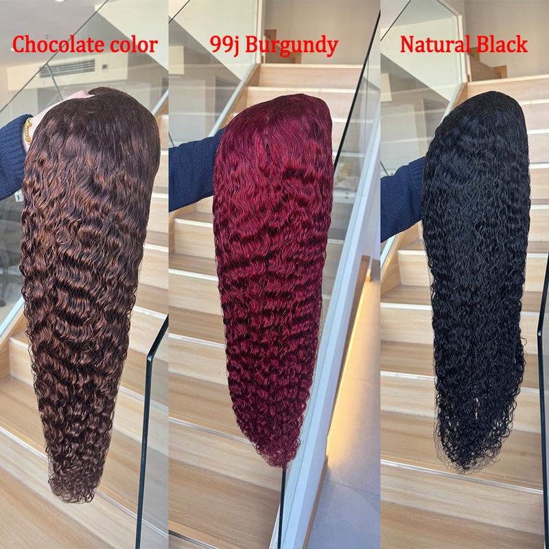 99j Burgundy 13x6 Deep Wave Lace Front Wigs Human Hair  HD Transparent Lace Front Wigs Human Hair for Women 180 Density Pre Plucked Wet And Wavy Red Colored Deep Curly Lace Frontal Wig