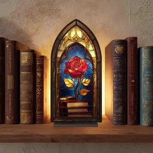 Enchanted Rose Book Nook Suncatcher Candle Holder – Beauty and the Beast Inspired, Belle Princess Bookshelf Decor, Fairy Tale Gift for Book Lovers