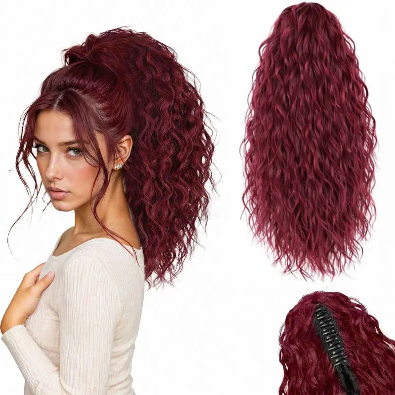Women's 18-Inch Curly Wavy Synthetic Claw Clip Ponytail Extension, Fluffy Natural Jaw Clip Hairpiece for Daily Use, Curly Ponytail