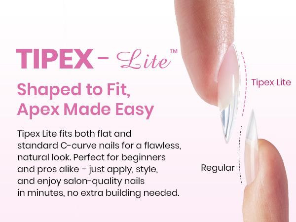 Beetles Tipex Lite Apex Nail Tips &Nail Tips Kit Stiletto Almond Square Coffin Nail Tips Pre-Building Pre-Etched Acrylic Nail Tips for Flat Nails & Natural Nail Beds Gift for Women Girls