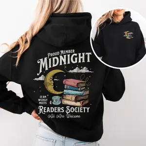 Youth Adult Midnight Readers Society Hoodie, Retro Bookish Hoodie, Cozy Hooded Sweatshirt, Book Lover Gift, Ideal for Book Clubs, Trendy Reader Hoodie
