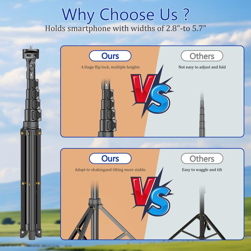 62" Adjustable Bluetooth Selfie Stick Tripod with Wireless Remote and Universal Phone Mount, Compatible with iPhone, Android, Cameras