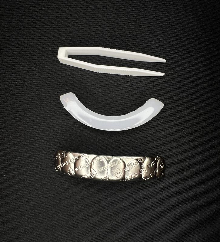 Silver Upper Teeth Grillz (Plated Alloy), Gum Wrapper Texture Inspired, Streetwear Fashion Accessory, Mirror Shine, Curved Upper Fit + Ultra Smooth Edges, Unisex