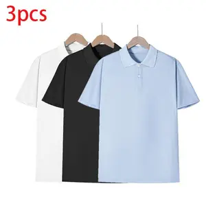 Pack of multiple solid-color polo shirts with a turn-down collar and short sleeves, available in various colors. Breathable and skin-friendly, suitable for business casual wear, commuting, and versatile for pairing.