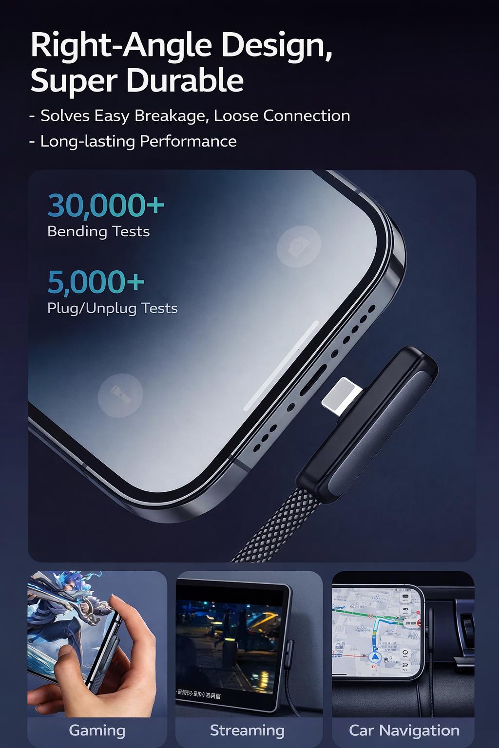 PD20W/30W Right Angle Lightning Cable Fast Charging Braided Durable Cord for Gaming Compatible with iPhone 6-14 Stable Safe Charging No Blocking Hands While Playing for iPhone14pro/13/12/11/XS MAX iPad AirPods 3.3Feet 6.6Feet