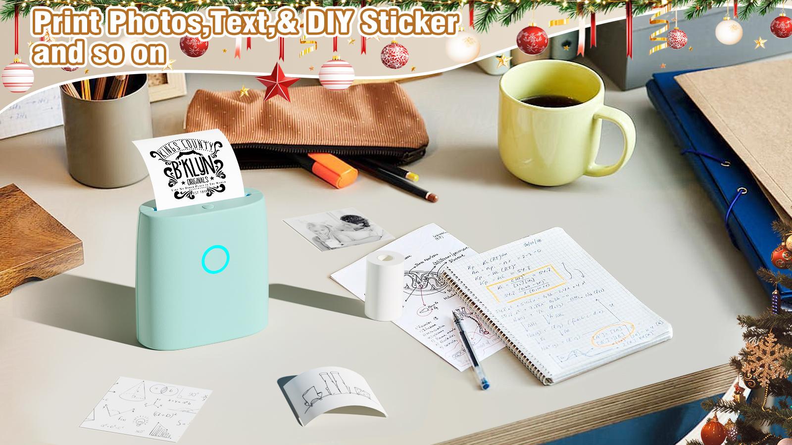 JADENS Mini Sticker Printer-2 Inch Bluetooth Thermal Pocket Printer,Inkless Portable Printer for Study Notes,Photos, Memos,Lists,Gifts,Journals Printing Machine Sticky Label,Christmas Birthday Gifts for Girls Boys