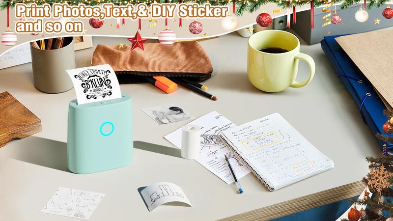 JADENS Mini Sticker Printer-2 Inch Bluetooth Thermal Pocket Printer,Inkless Portable Printer for Study Notes,Photos, Memos,Lists,Gifts,Journals Printing Machine Sticky Label,Christmas Birthday Gifts for Girls Boys