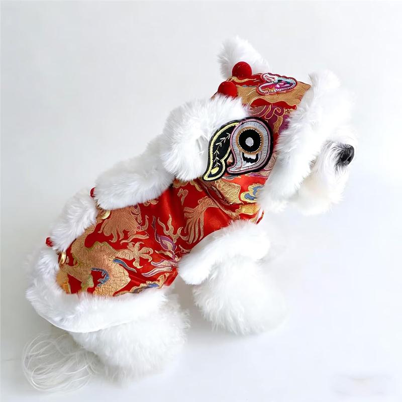 【Pet Supplies】Generic New Year Dog Lion Dance Coat Spring Festival Small Medium Pets Winter Costume Warm Outfit Lightweight Lion Style Keep Pets Cozy Festive Red Lucky Gift