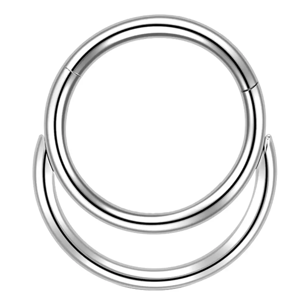 OUFER BODY JEWELRY 16G Paved Double Hoop Nose Ring, 316L Stainless Steel Septum Piercing Jewelry for Women with Hinged Click Mechanism for Daily Wear, Septum Rings, Basic