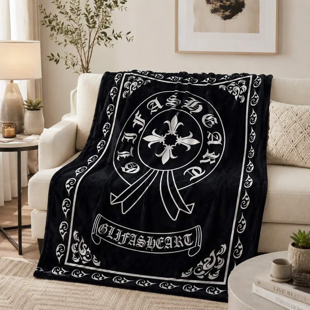 Heart Shaped Chrome Cross Flannel Blanket Lightweight Plush Fleece Throw Blanket Soft Aesthetic Faith Bedding Blanket for Bed Sofa Couch Bedroom Living Room Dorm Nap Decor Father’s Day Gift for Men Women Boyfriend Dad