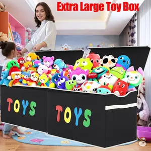 64gal Extra Large Toy Box with Lids - Sturdy Collapsible Kids Storage Organizer Big Bin Chest Basket with Dividers for Boys Girls, Bedroom, Nursery, Living Room, Playroom Organization