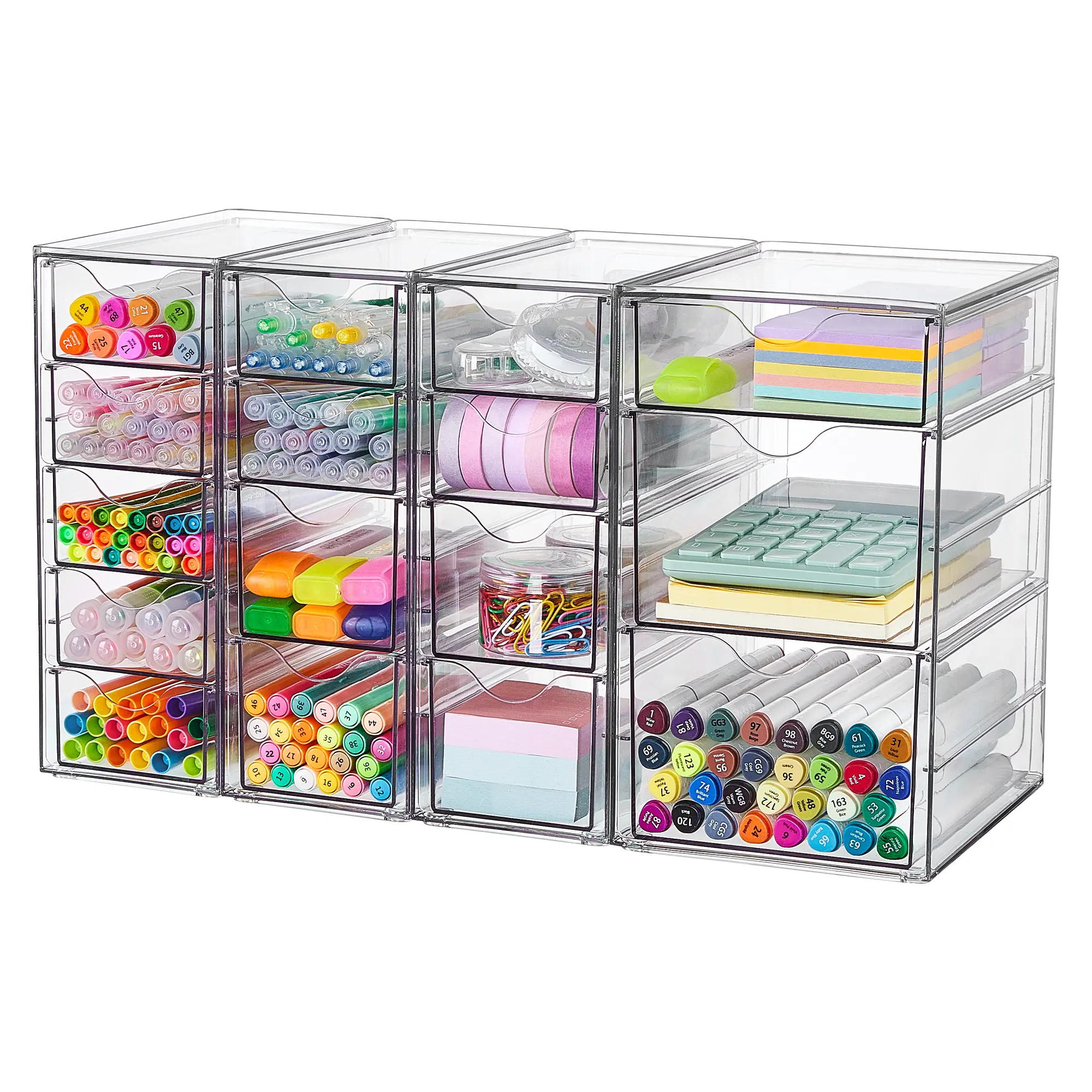 Vtopmart Acrylic Organizer with 16/32 Drawers, Clear Storage Drawers for Office Supplies Makeup Jewelry Art Crafts, Non-Slip Water&Dust Proof, Variety of Drawer Options for Desk Vanity Bathroom Pantry, Mid Year Sale Restock, Boxes