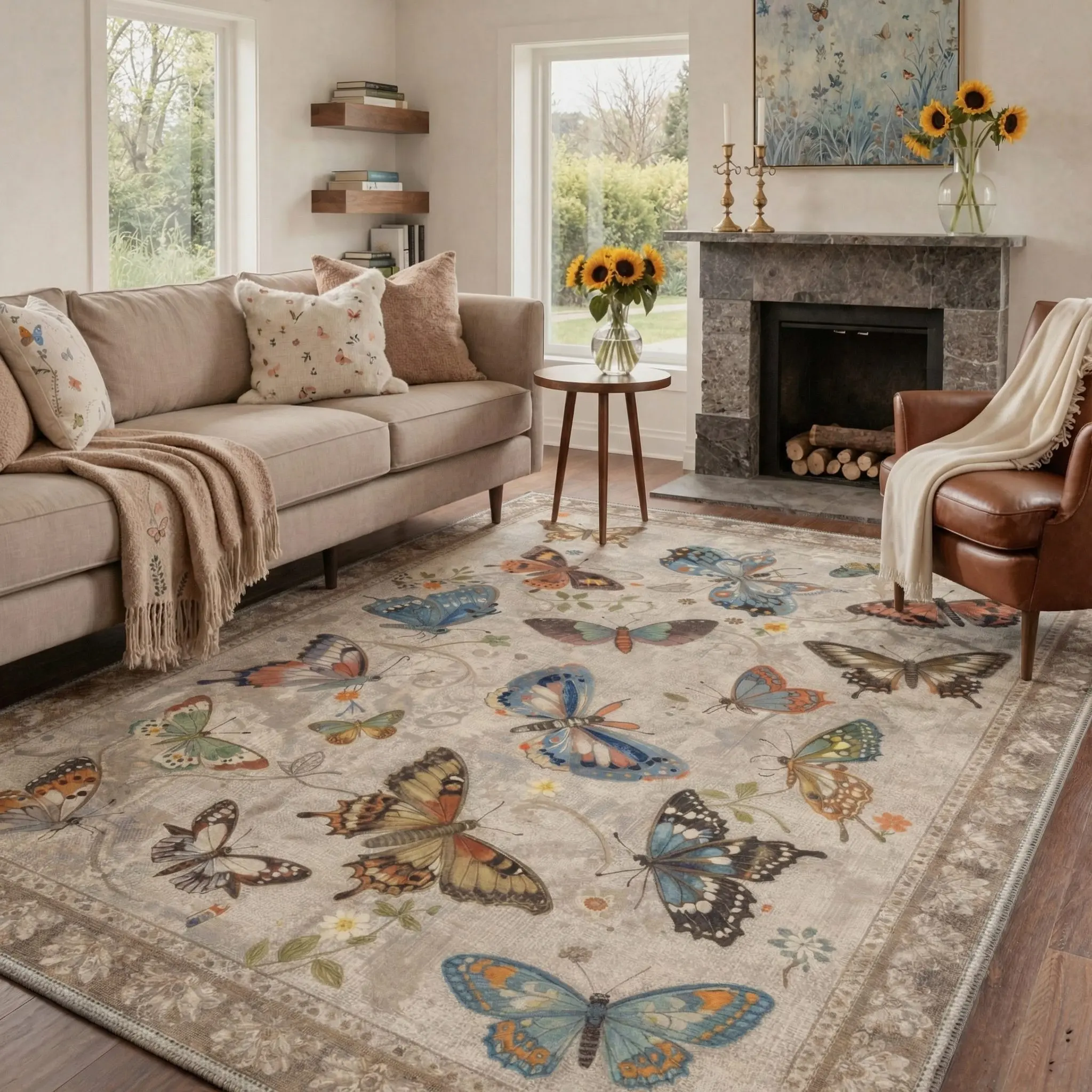 【Back To School】GENIMO Floor Rug – Machine Washable, Pet Friendly, Soft, Non-Slip Area Carpet, Perfect for Living Room, Bedroom, Kitchen, Hallway, Stylish Home Decor ,ARN1992-BLOOM