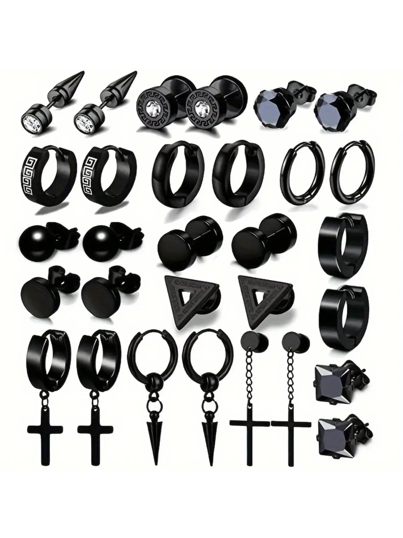 Men's Punk Style Cross and Hoop Earring Sets, Trendy Versatile Stud Earrings for Parties and Everyday Outfits, Exquisite Jewelry Gift for Birthdays, Earring Stacking Set, Ear Accessories, Earrings Studs, Casual Earrings Set