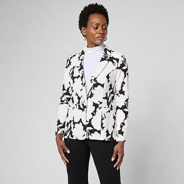 Nina Leonard Long-Sleeve Single Button Suit Jacket