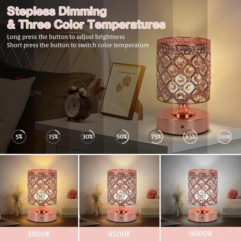 11in Rechargable Crystal Table Lamp, Small Touch Control Lamps Wireless Bedside Light for Bedroom Dining Table, Perfect for Gifts, Decoration