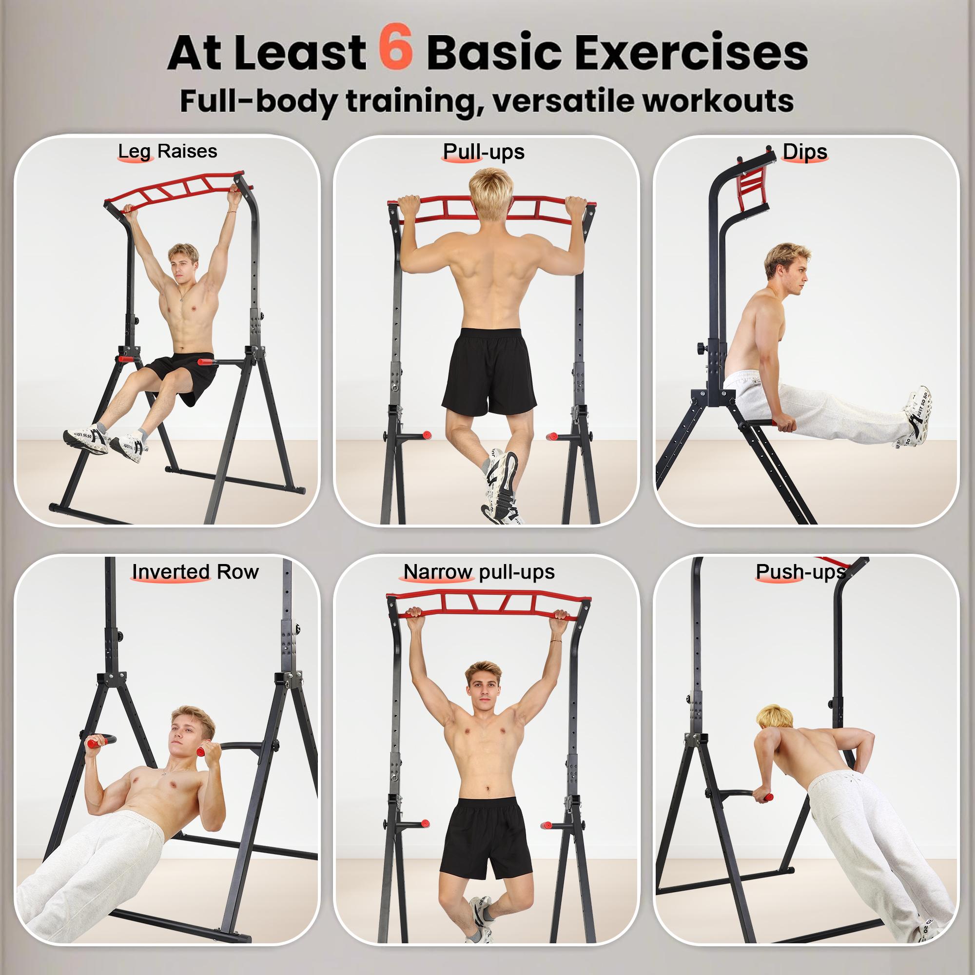 JointlyCreating Foldable Power Tower Pull Up Bar Dip Station Adjustable Multifunction Workout Pull Up Tower Station Gym Back Strength Training Equipment for Home Outdoor Triangular Legs Support 500lbs