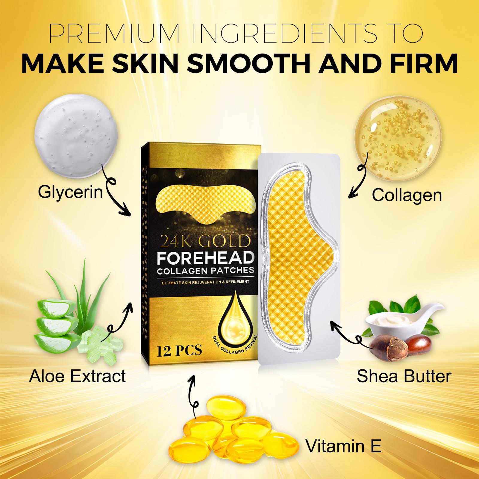 Forehead Patches 12pcs, Facial Patches Forehead, 24k Gold Forehead Collagen Patches with Collagen, Aloe, Vitamin E Deep Hydration & Firming (Gold) Skincare Mask Moisturizer Hydrating