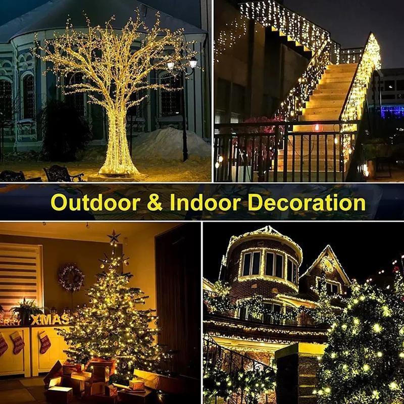 Solar-Powered Christmas Decorative Lights, 110/164/328/492/656 Feet, 300 LED Lights, Multicolor Fairy Light Strings with Timer, 8 Lighting Modes, Ideal for Gardens, Courtyards, Weddings, Parties, Camping, and Holiday Decorations Magical Set Ornaments