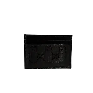 Pre-owned GUCCI leather Small Leather Goods black card holder with crystal vinyl