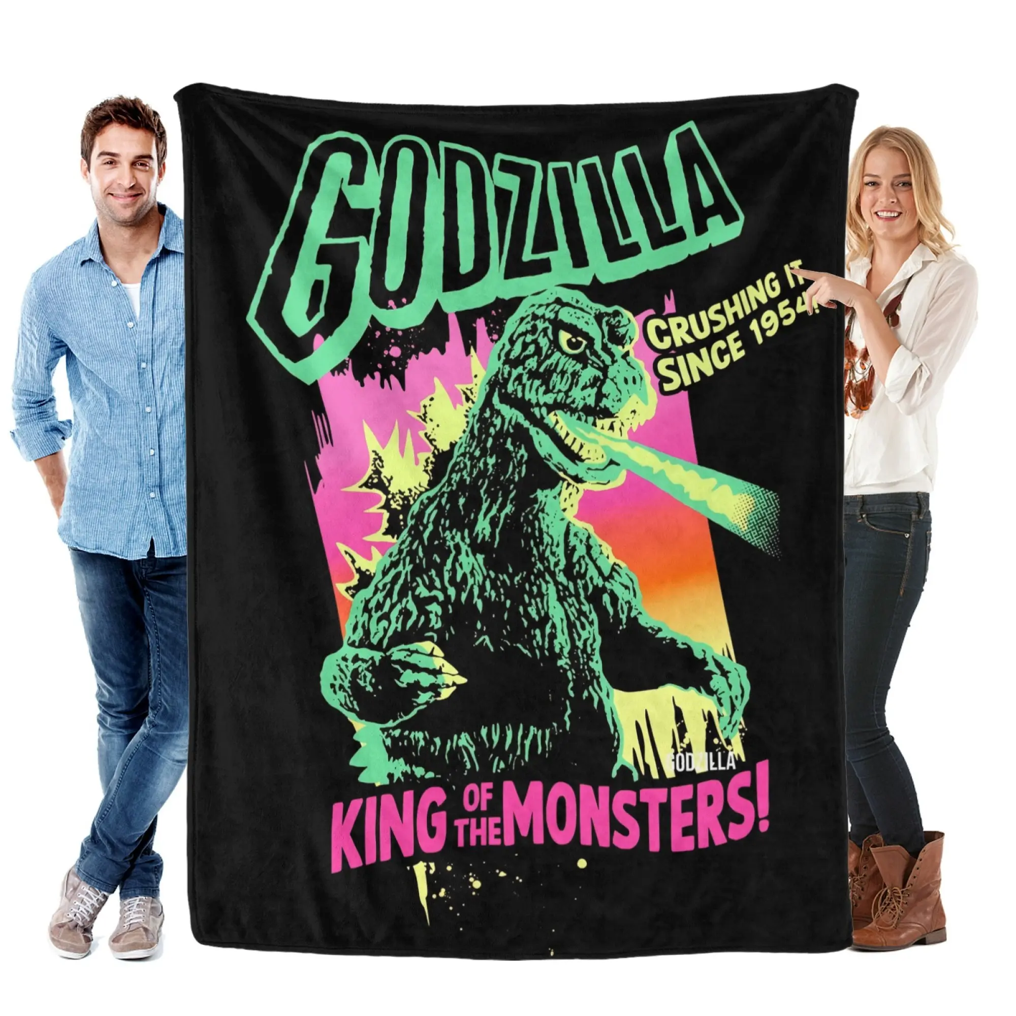 Godzilla King of the Monsters Retro 1954 Kaiju Flannel Throw Blanket, Ultra Soft Warm Fuzzy Plush Blanket for Couch Bed Sofa, All Season Cozy, Ideal Gift for Classic Movie Fans & Home Decor Lovers