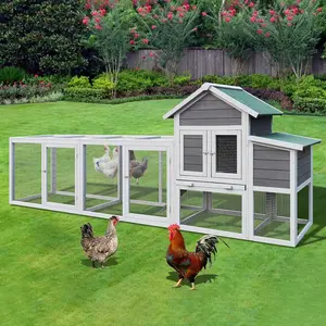 Large Wooden Chicken Coop with Run and Nesting Box, Outdoor Hen House, Wooden Poultry Cage Wire Fence Poultry Cage