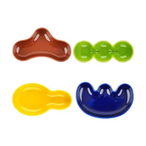 POLAATHOME Korean Vegetable Mini Dipping Bowls Set - 4pc Ceramic Sauce Dish Set (Chestnut, Pea, Pumpkin, Eggplant) - Appetizer Plates for Soy Sauce, Vinegar, Kimchi, Dips