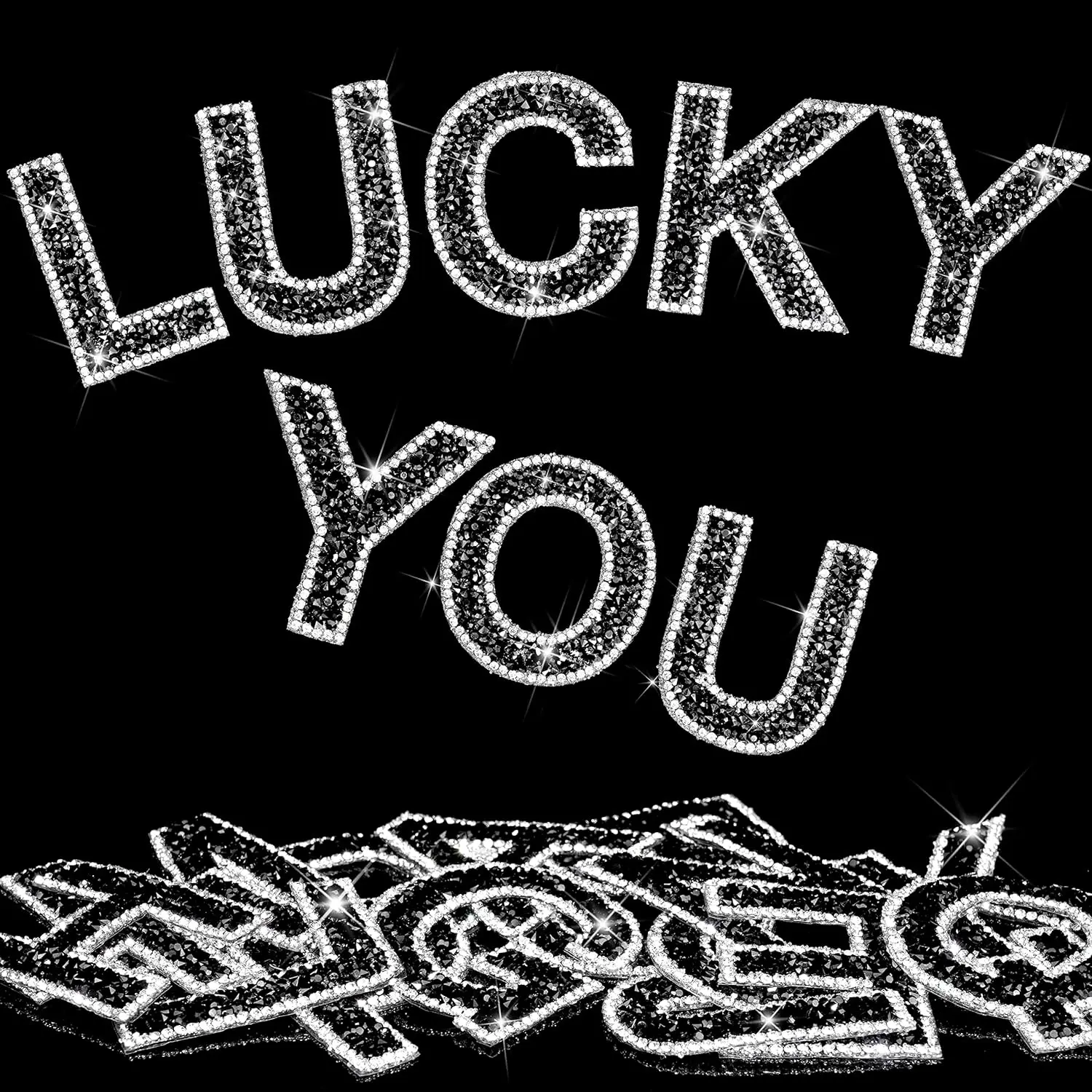34Pcs Rhinestone Letter Stickers Bling Glitter Alphabet A-Z Letters Self-Adhesive Crystal Rhinestones Word Sticker Iron on Letters for Clothing Art Crafts DIY Decors(Black+White,2.24")